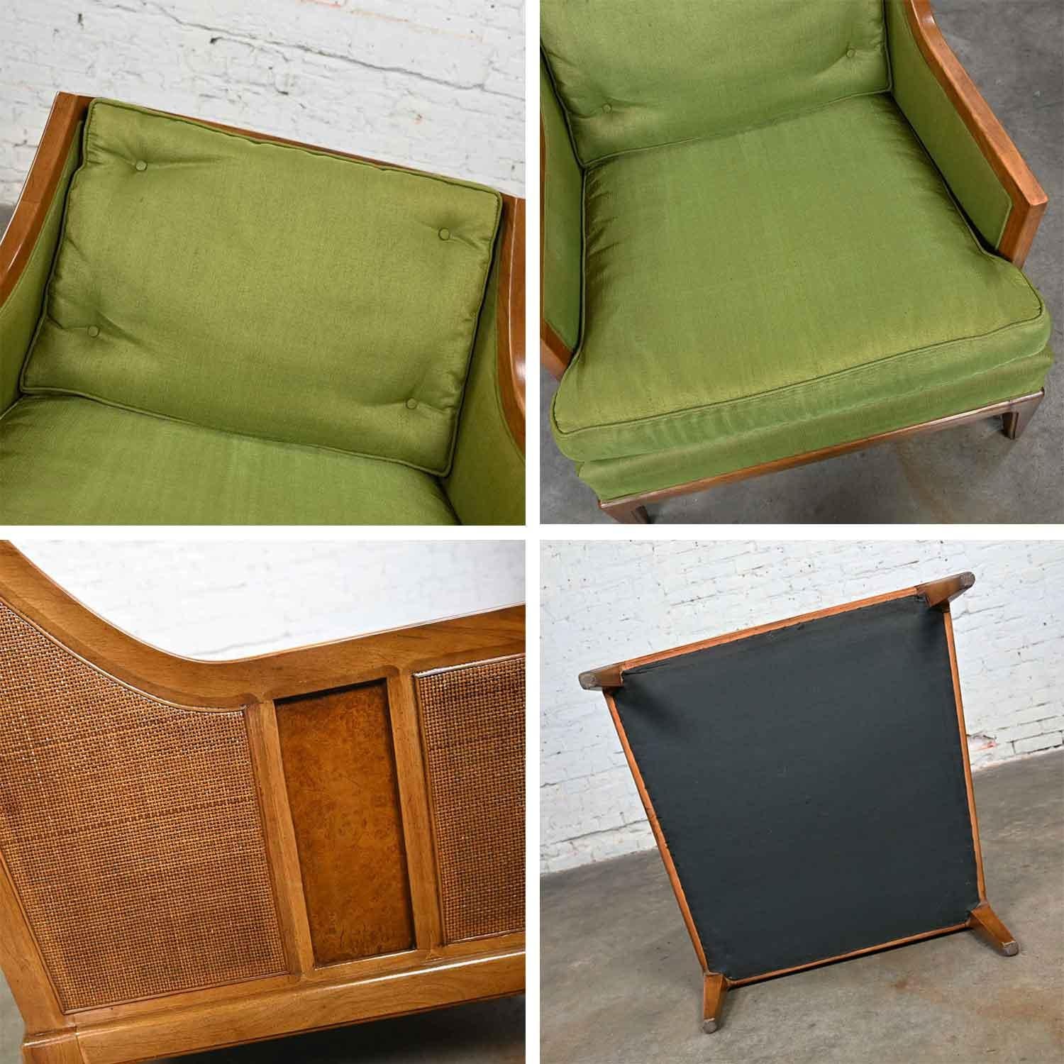 Vintage MCM Sears Symphony Coll by Drexel Green Upholstered & Cane Lounge Chair For Sale 7