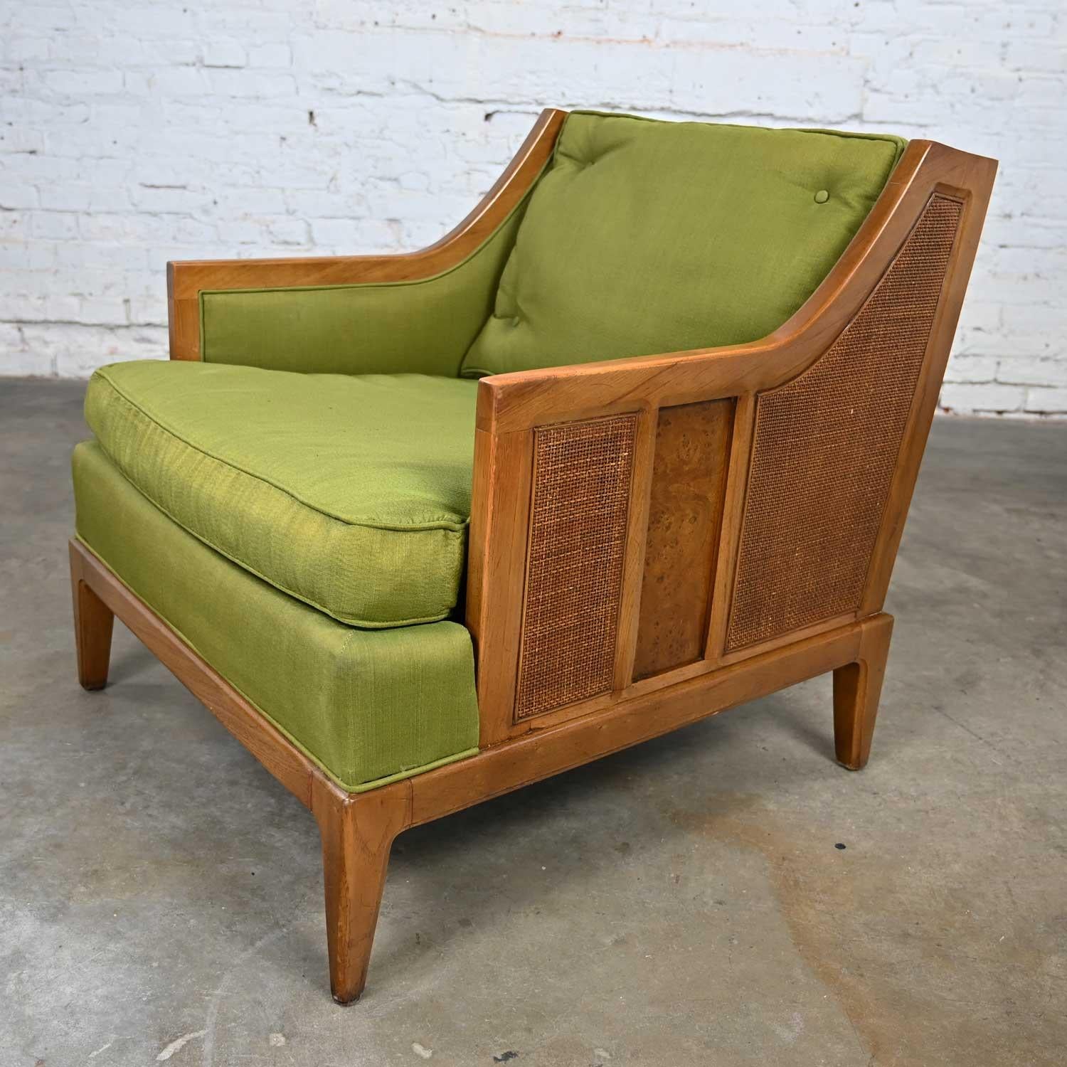 Vintage MCM Sears Symphony Coll by Drexel Green Upholstered & Cane Lounge Chair For Sale 8