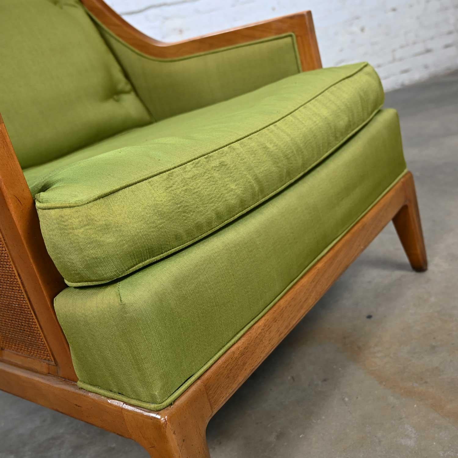 Vintage MCM Sears Symphony Coll by Drexel Green Upholstered & Cane Lounge Chair For Sale 9