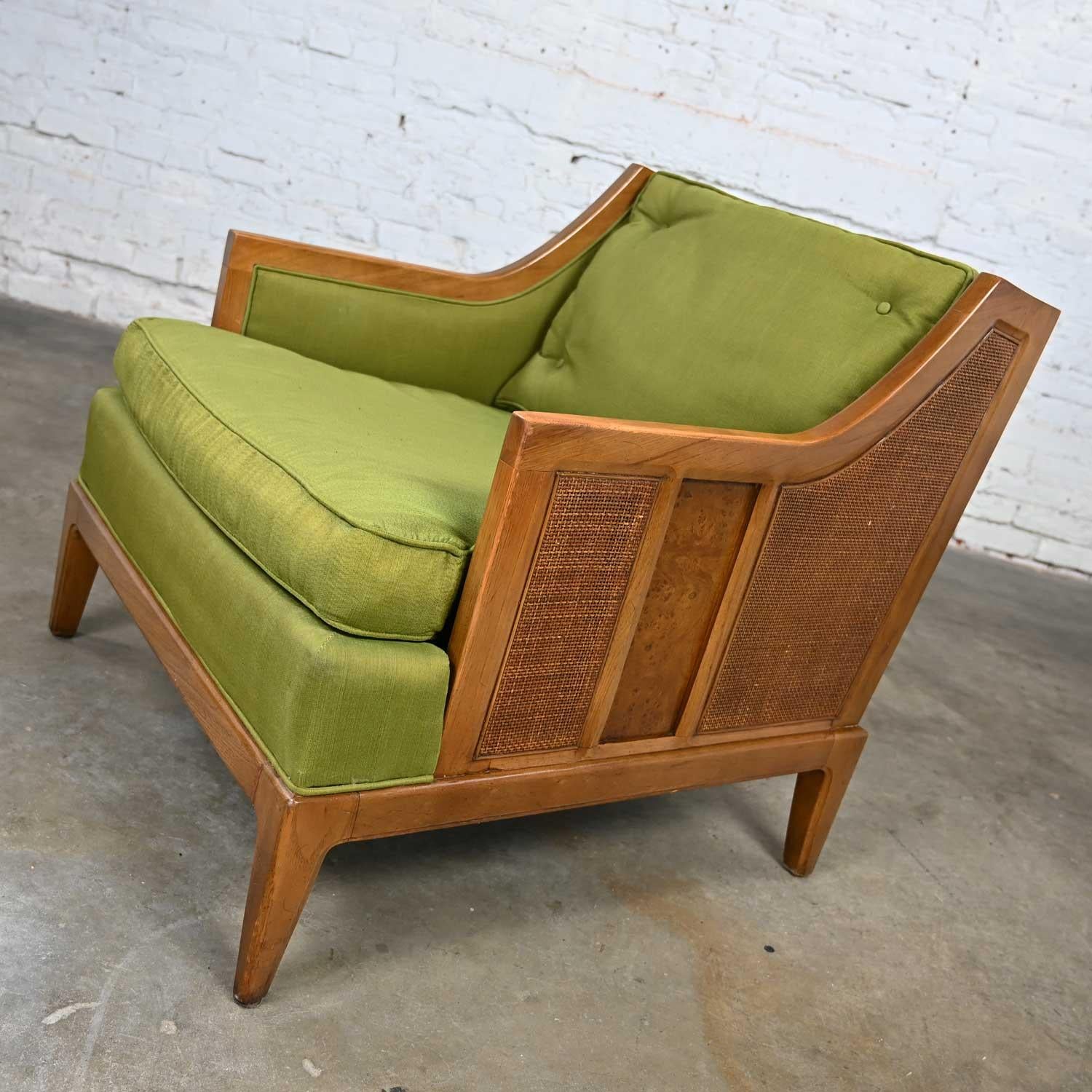 Mid-Century Modern Vintage MCM Sears Symphony Coll by Drexel Green Upholstered & Cane Lounge Chair For Sale
