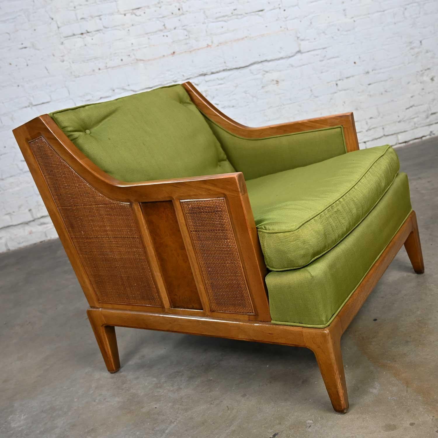 American Vintage MCM Sears Symphony Coll by Drexel Green Upholstered & Cane Lounge Chair For Sale