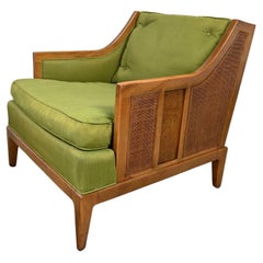 Fauteuil de salon vintage MCM Sears Symphony Coll par Drexel, tapissé et canné vert