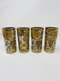 Vintage MCM  Juego de 4 vasos Old World Maps by Cera