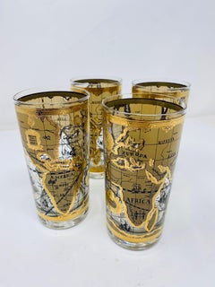 Vintage MCM  Juego de 4 vasos Old World Maps by Cera