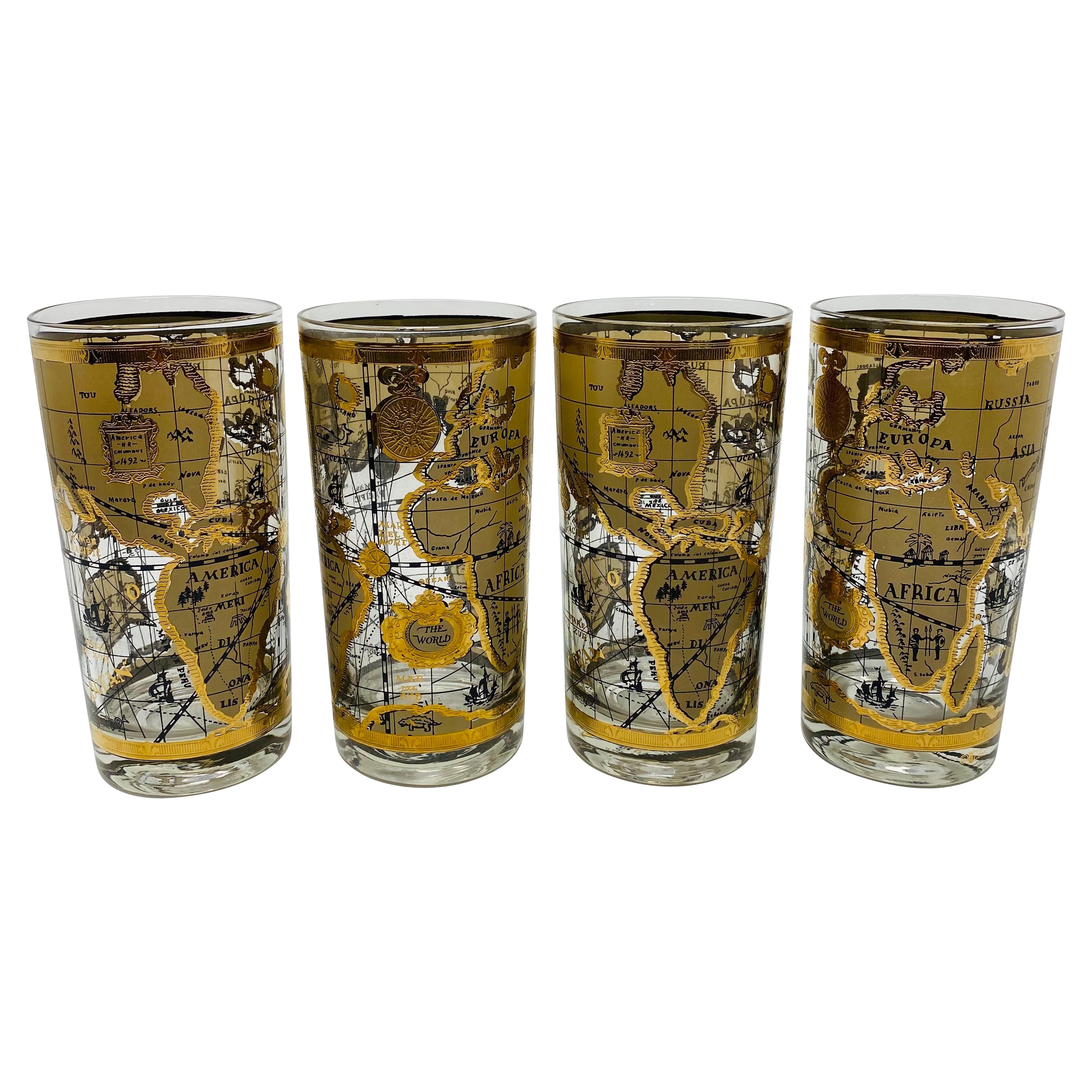 Vintage MCM  Set of 4 Old World Maps Glasses by Cera