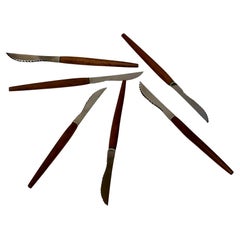 Vintage MCM Juego de 6 Cuchillos Fruteros de Madera de Cerezo y Acero by Our Own Import Inc