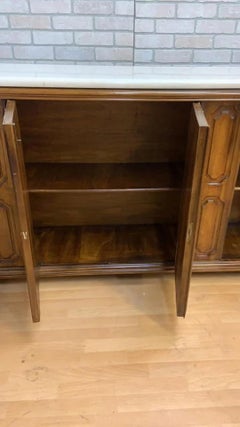 Vintage MCM Sideboard/Credenza with Framed Wood Panels and Marble Top