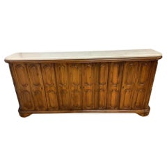 Vintage MCM Sideboard/Credenza with Framed Wood Panels and Marble Top
