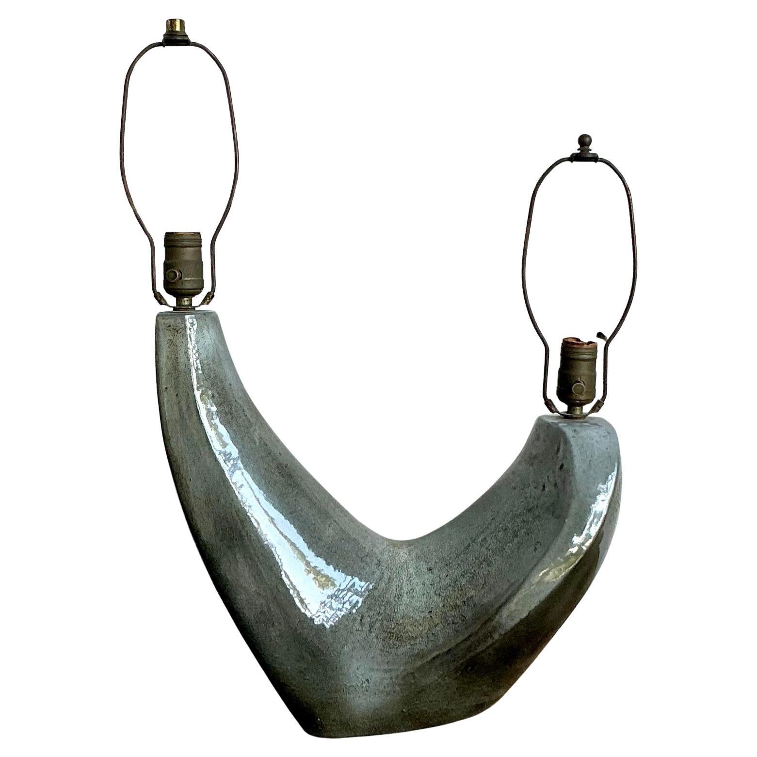 Vintage MCM Signed Glazed Ceramic Double Branch Lamp (lampe à deux branches en céramique émaillée)