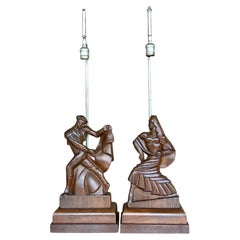 Paire de lampes danseuses Heifetz vintage sculptées à la main signées MCM, signées