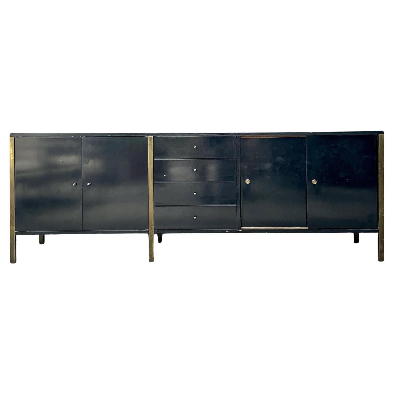 Vintage MCM Sliding Door Credenza After Paul McCobb For Sale