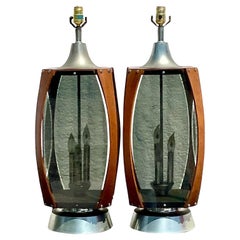 Vintage MCM Smoked Glass Table Lamps, a Pair