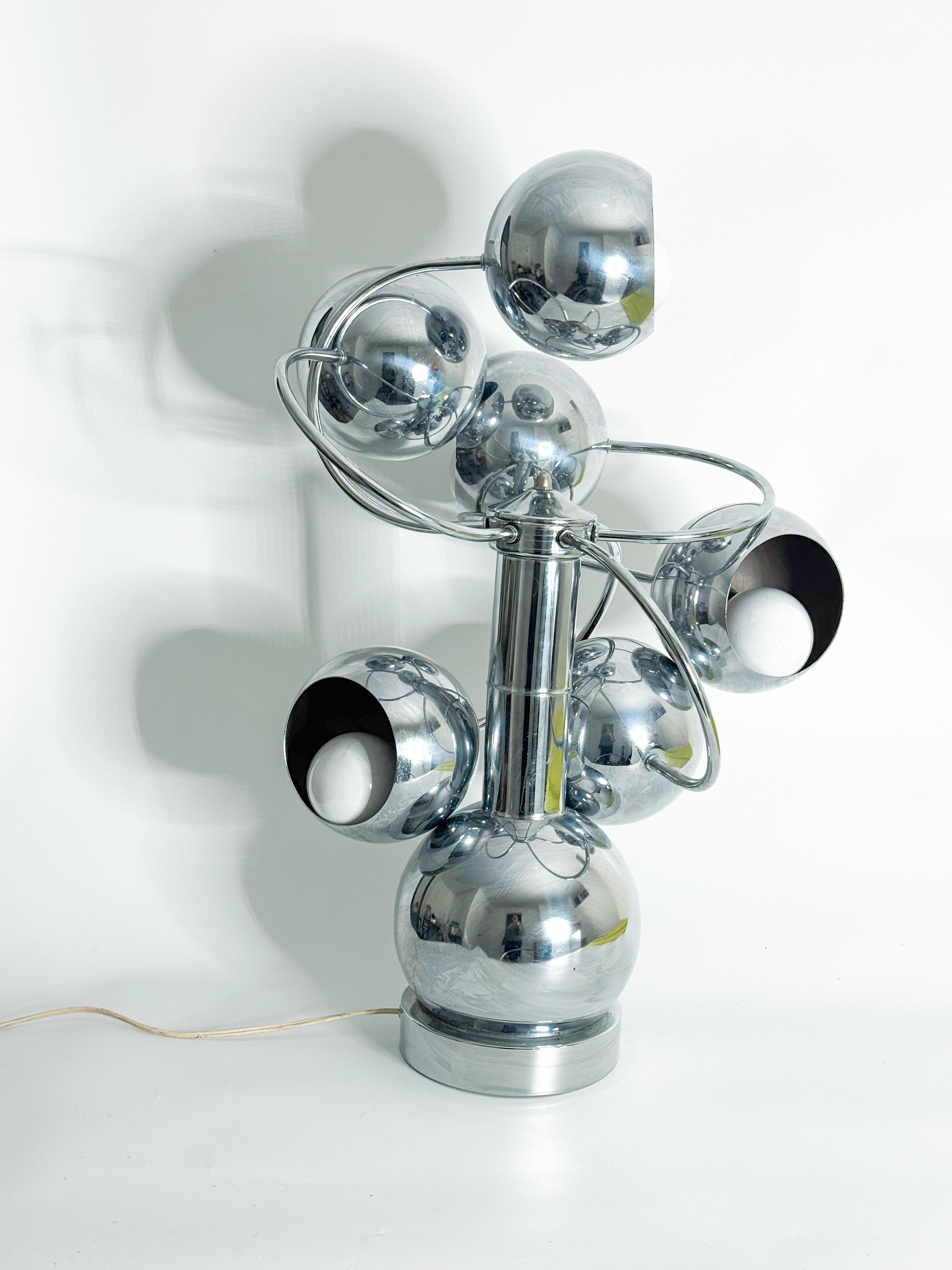 20th Century Vintage MCM Space Age Chrome Lamp with 6 Eyeball Orbs, 3 Light Settings For Sale