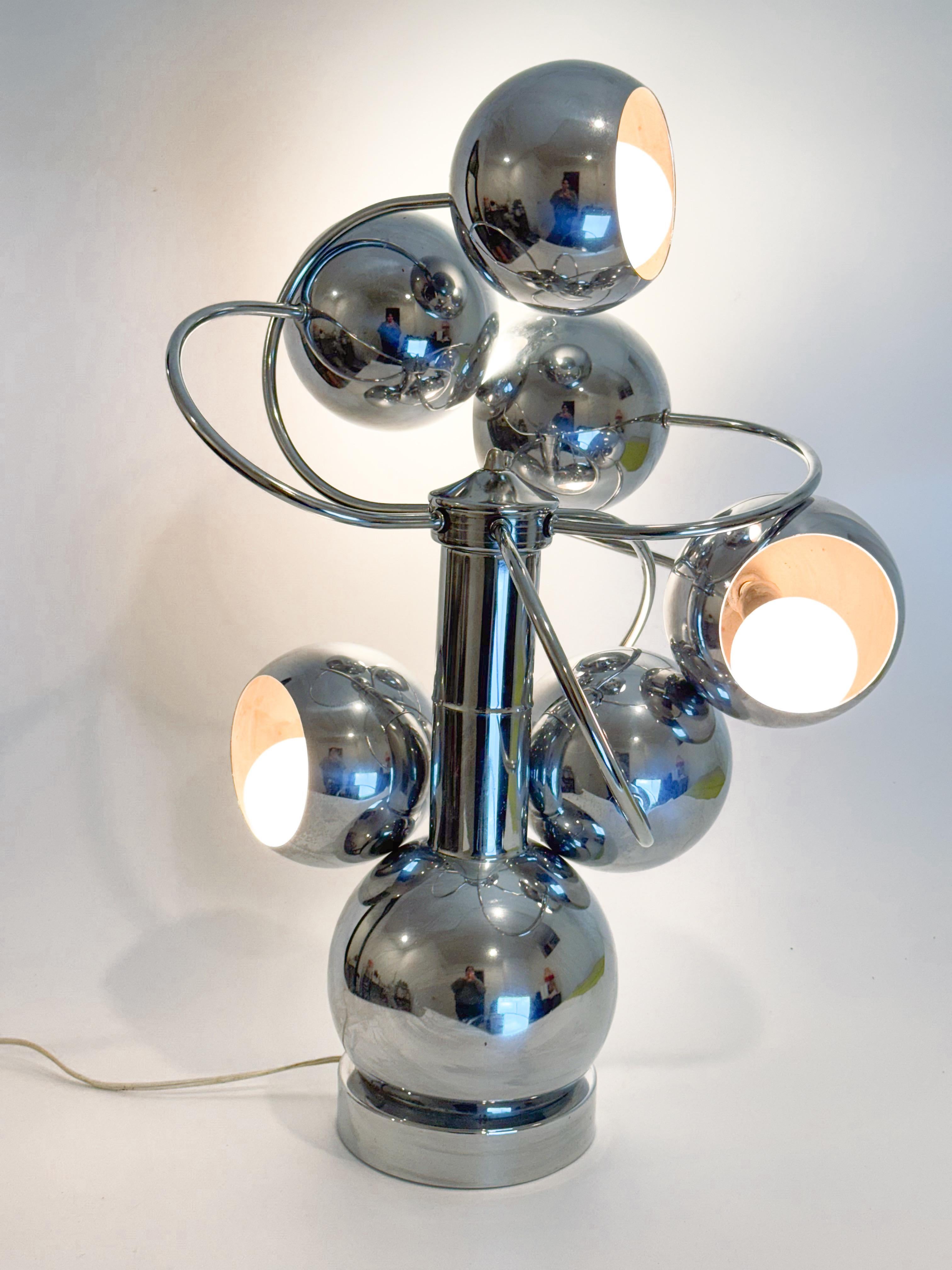 Vintage MCM Space Age Chrome Lamp with 6 Eyeball Orbs, 3 Light Settings For Sale 2
