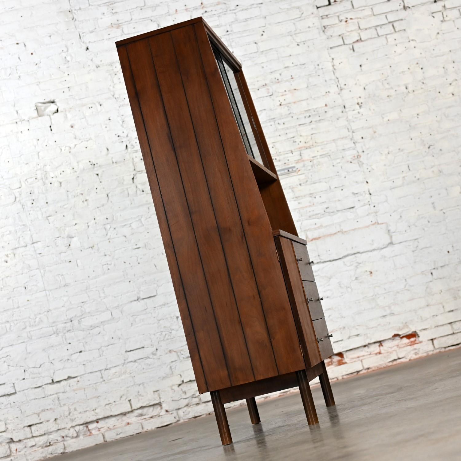 20th Century Vintage MCM Stanley Furniture Petite Walnut China Cabinet Book or Display Case