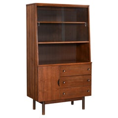 Vintage MCM Stanley Furniture Petite Walnut China Cabinet Book or Display Case