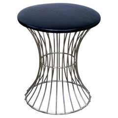 Vintage MCM Stool Manner of Warren Platner Chrome Wire Base and Black Vinyl Seat