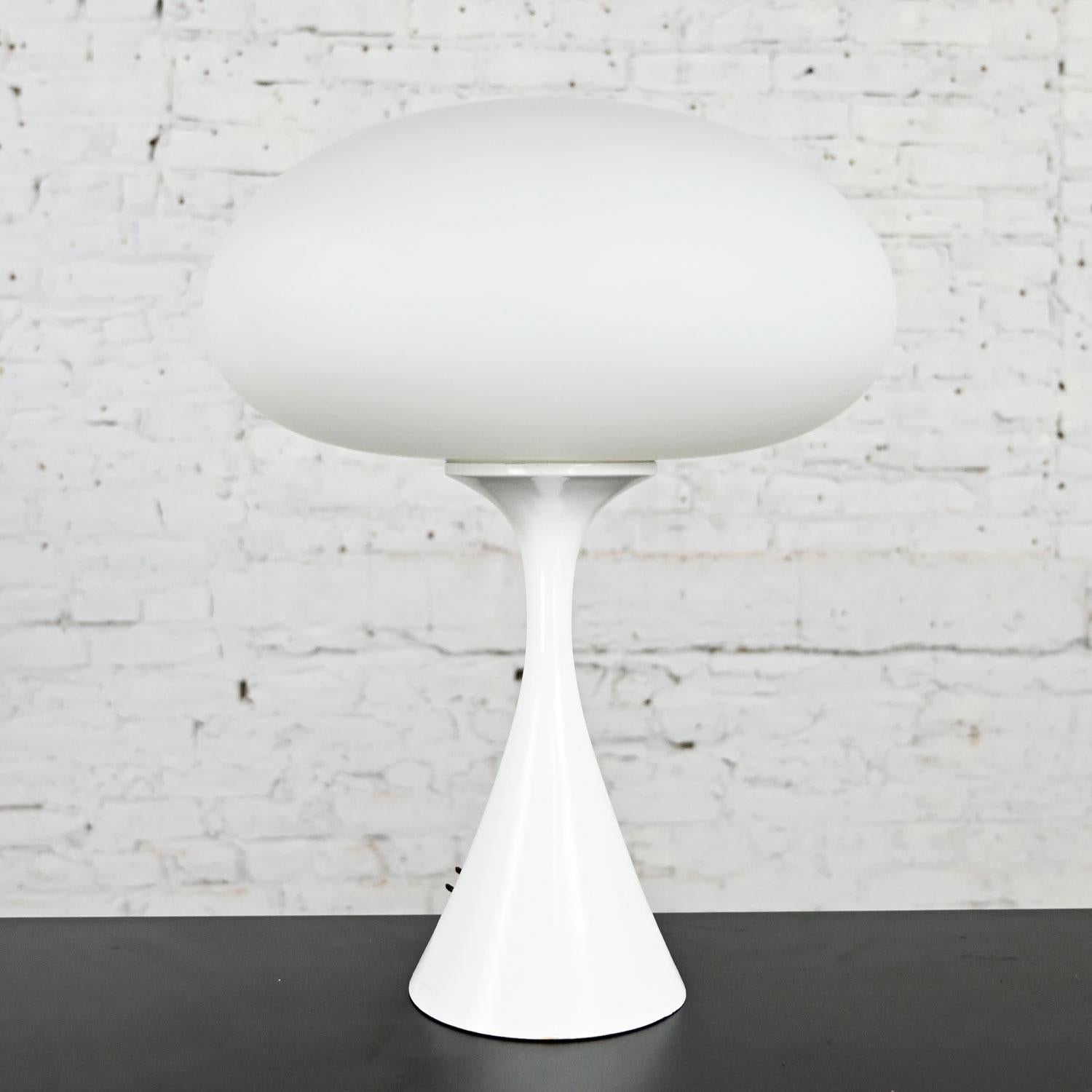 American Vintage MCM Table Lamp with Frosted White Glass Mushroom Shade by Laurel Lamp Co