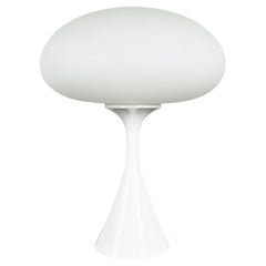 Used MCM Table Lamp with Frosted White Glass Mushroom Shade by Laurel Lamp Co