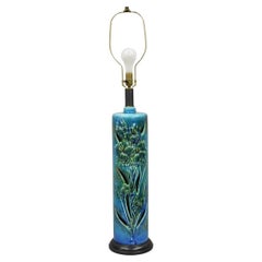 Lampada da tavolo vintage MCM Tall Royal Haeger Attr Blue Glazed Ceramic Pottery Floral
