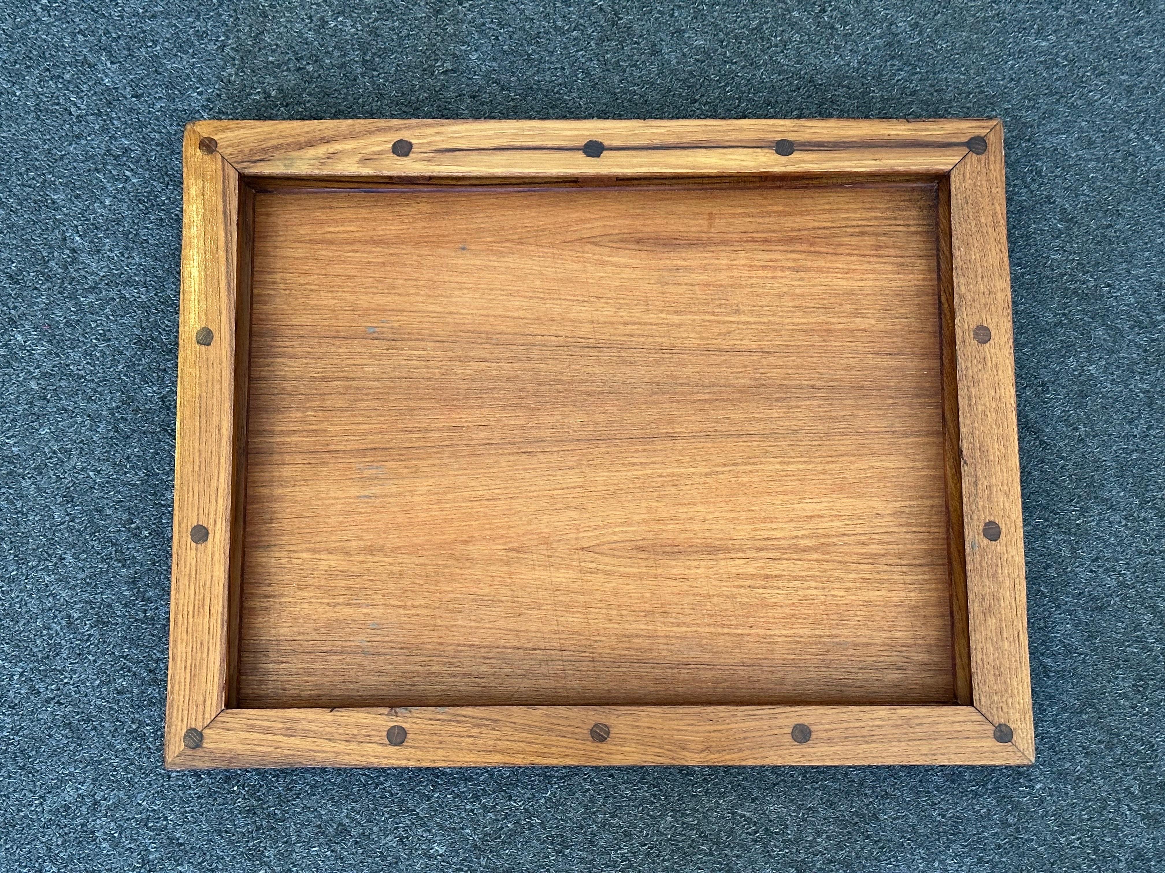Vintage MCM Teak Serving Tray with Rails by Dansk For Sale 7