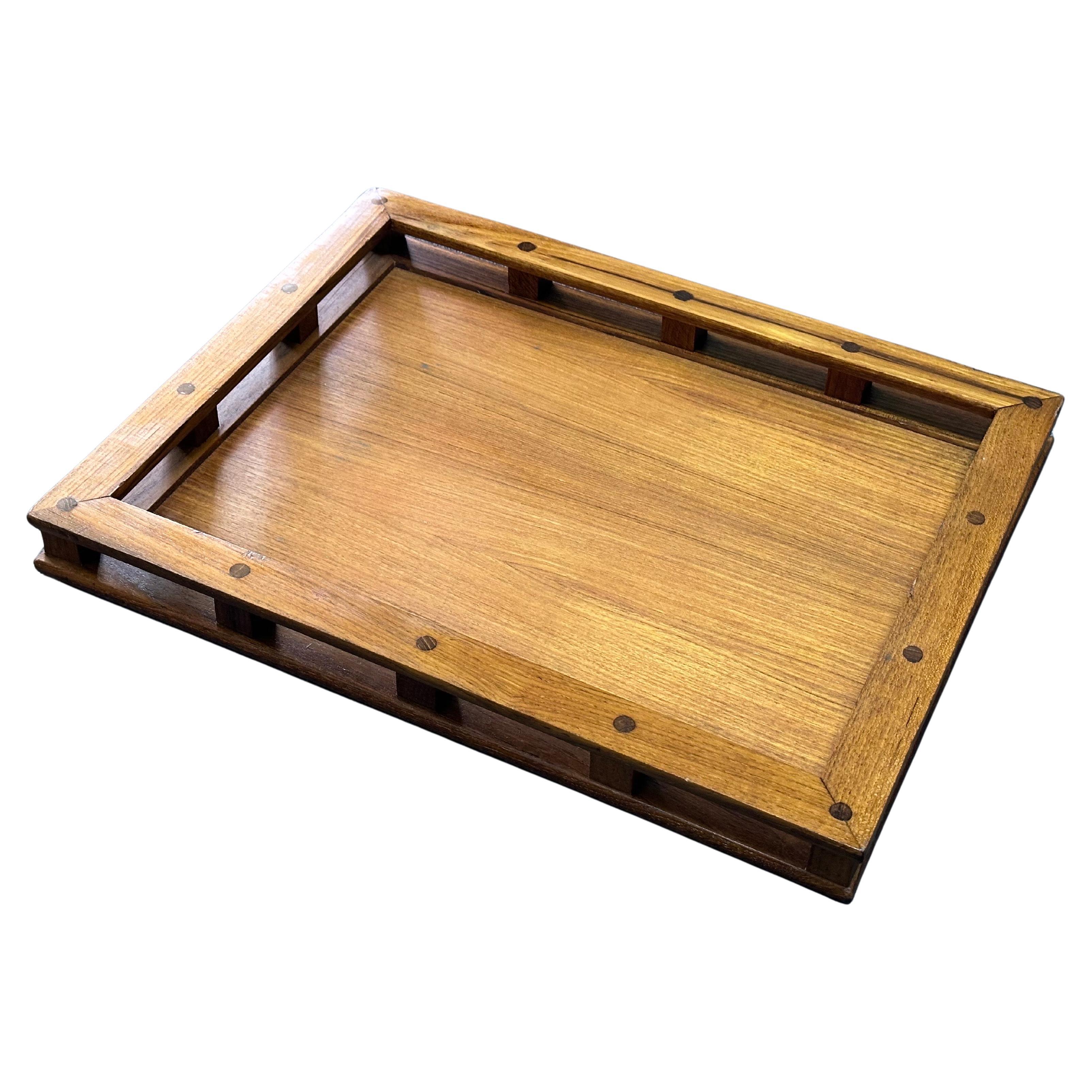Thai Vintage MCM Teak Serving Tray with Rails by Dansk For Sale