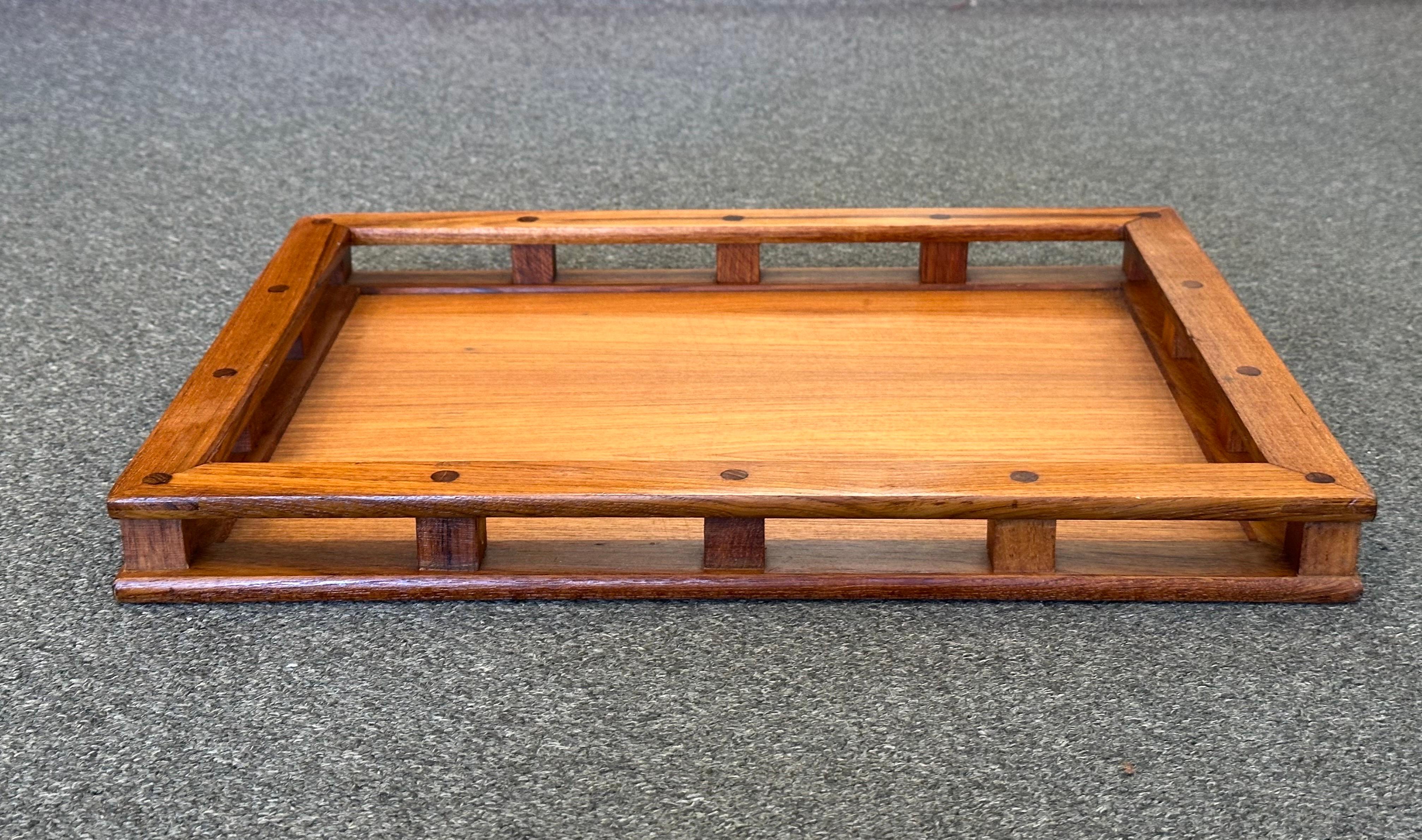 20th Century Vintage MCM Teak Serving Tray with Rails by Dansk For Sale