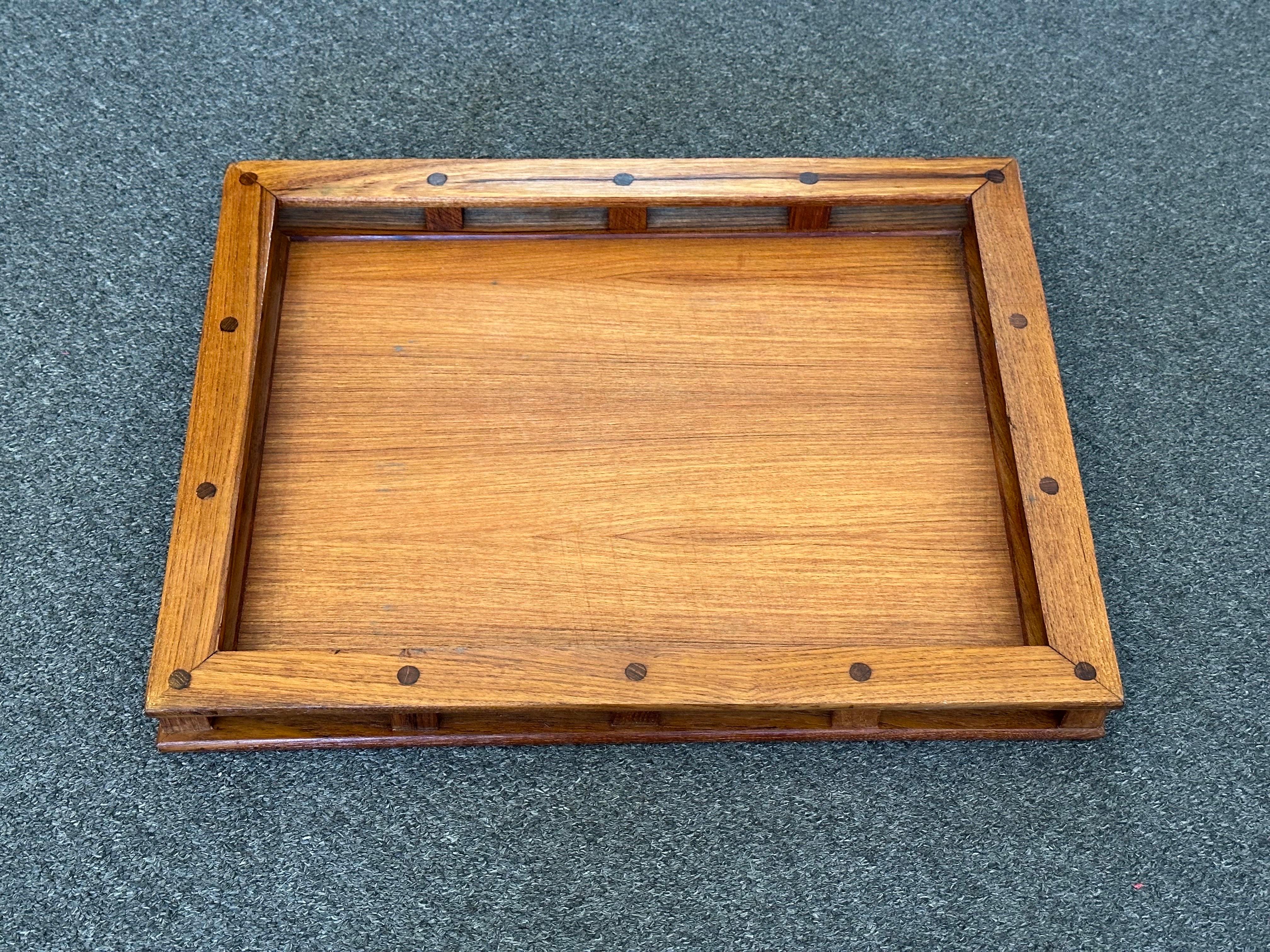 Vintage MCM Teak Serving Tray with Rails by Dansk For Sale 1