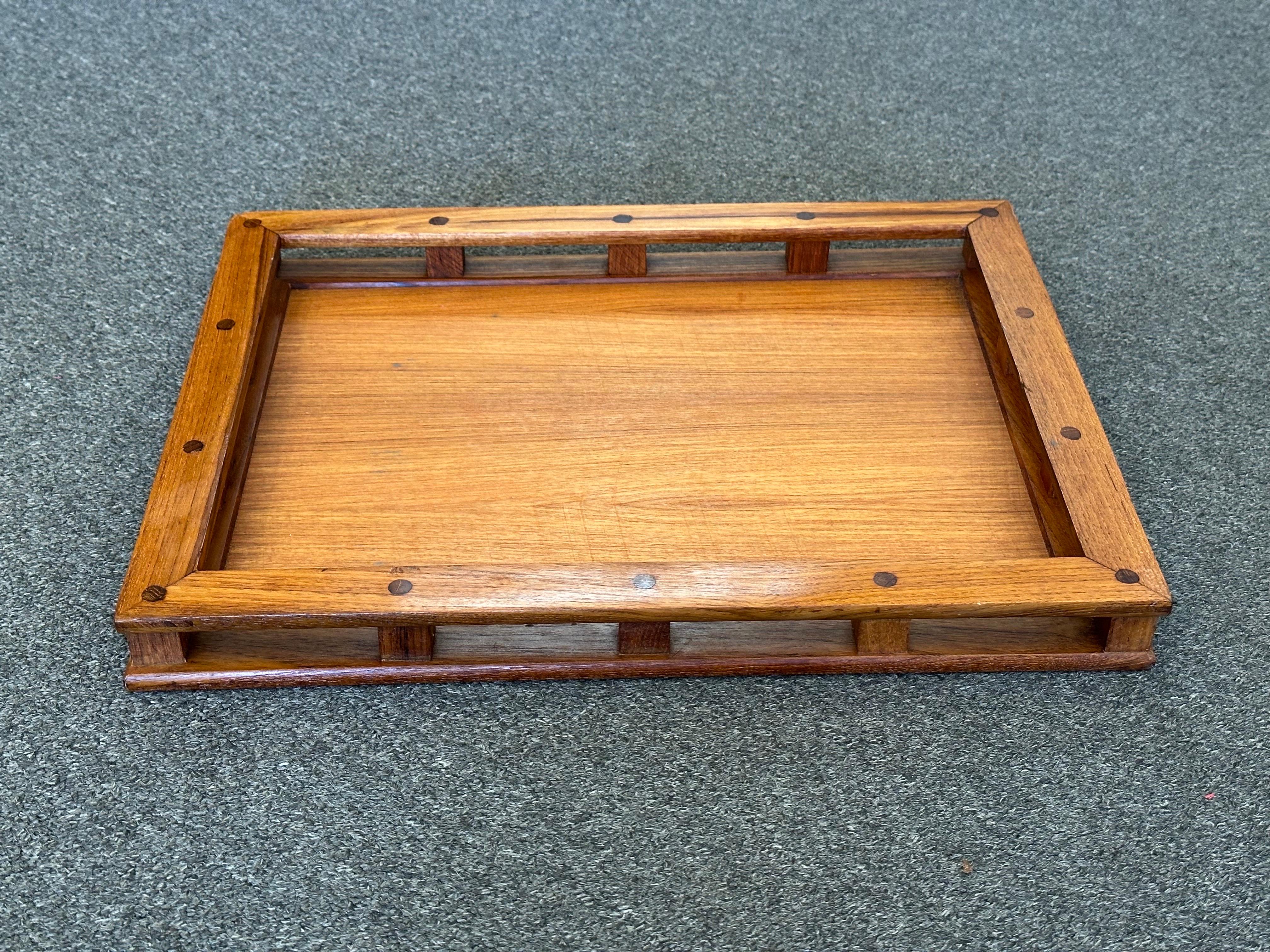 Vintage MCM Teak Serving Tray with Rails by Dansk For Sale 2