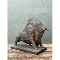 Vintage MCM Textured Plaster Bull Sculpture