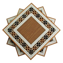 Vintage MCM Ceramic Tile and Faux Wood Formica Nesting Tables, Set of 3