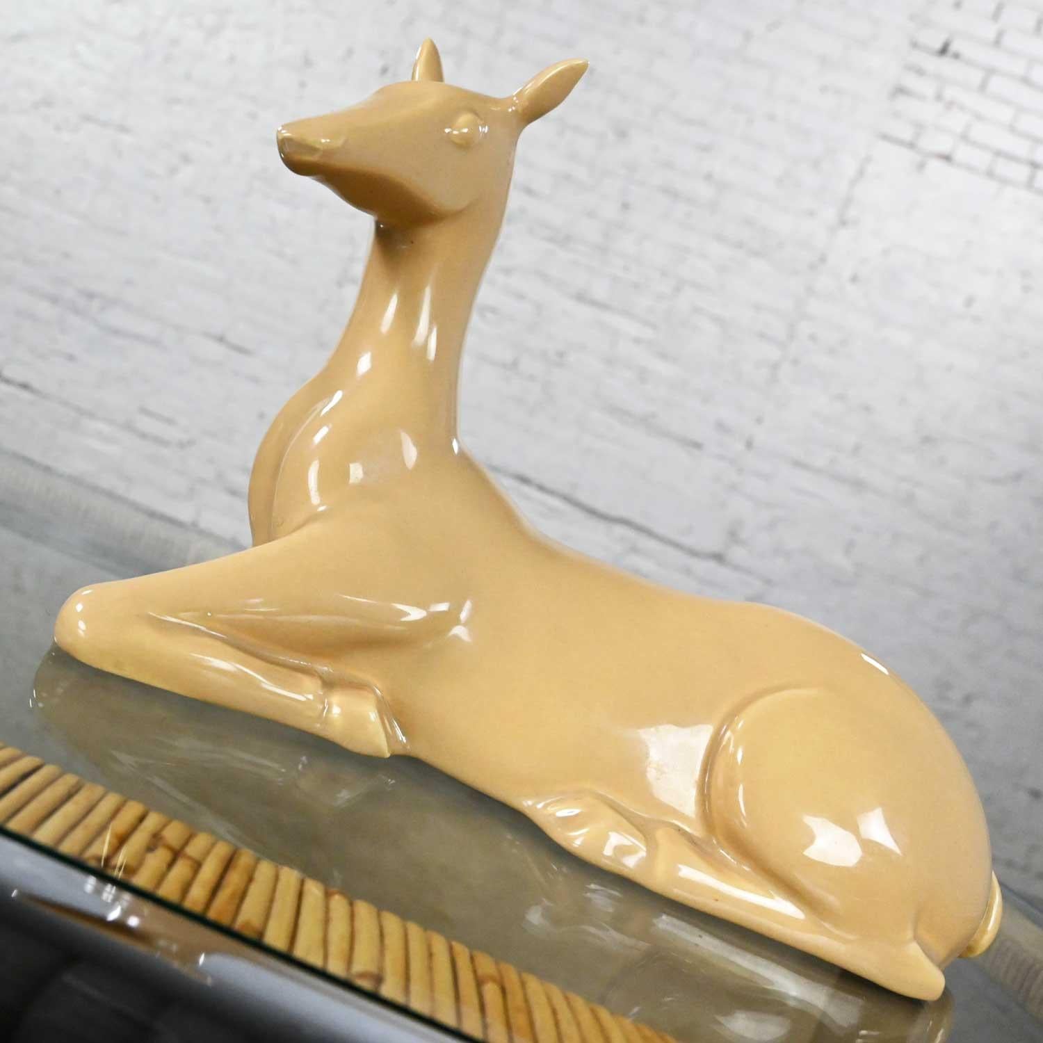 American Vintage MCM to Modern Art Deco Revival Caramel Colored Ceramic Deer by Jaru 1975