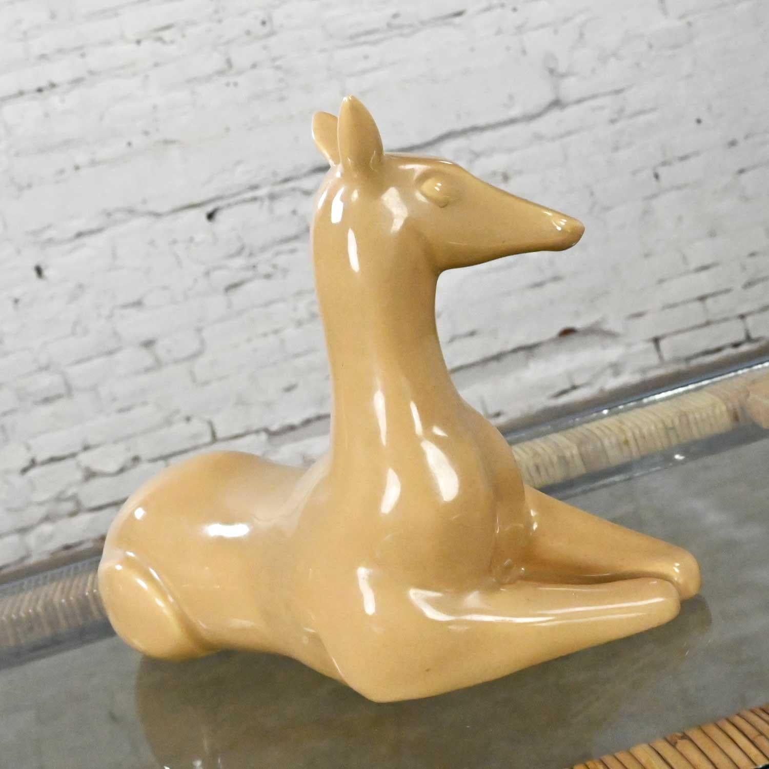 Vintage MCM to Modern Art Deco Revival Caramel Colored Ceramic Deer by Jaru 1975 In Good Condition In Topeka, KS