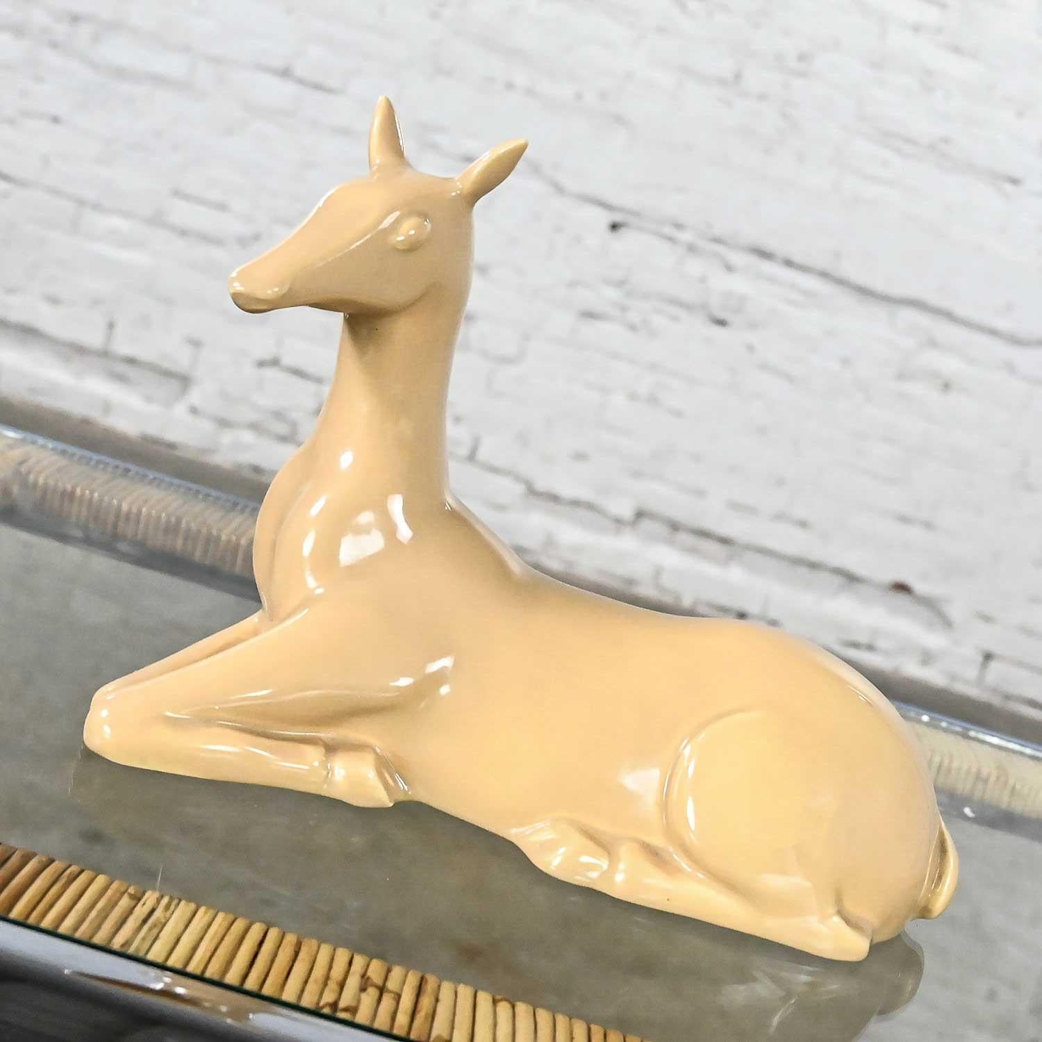 Vintage MCM to Modern Art Deco Revival Caramel Colored Ceramic Deer by Jaru 1975 1