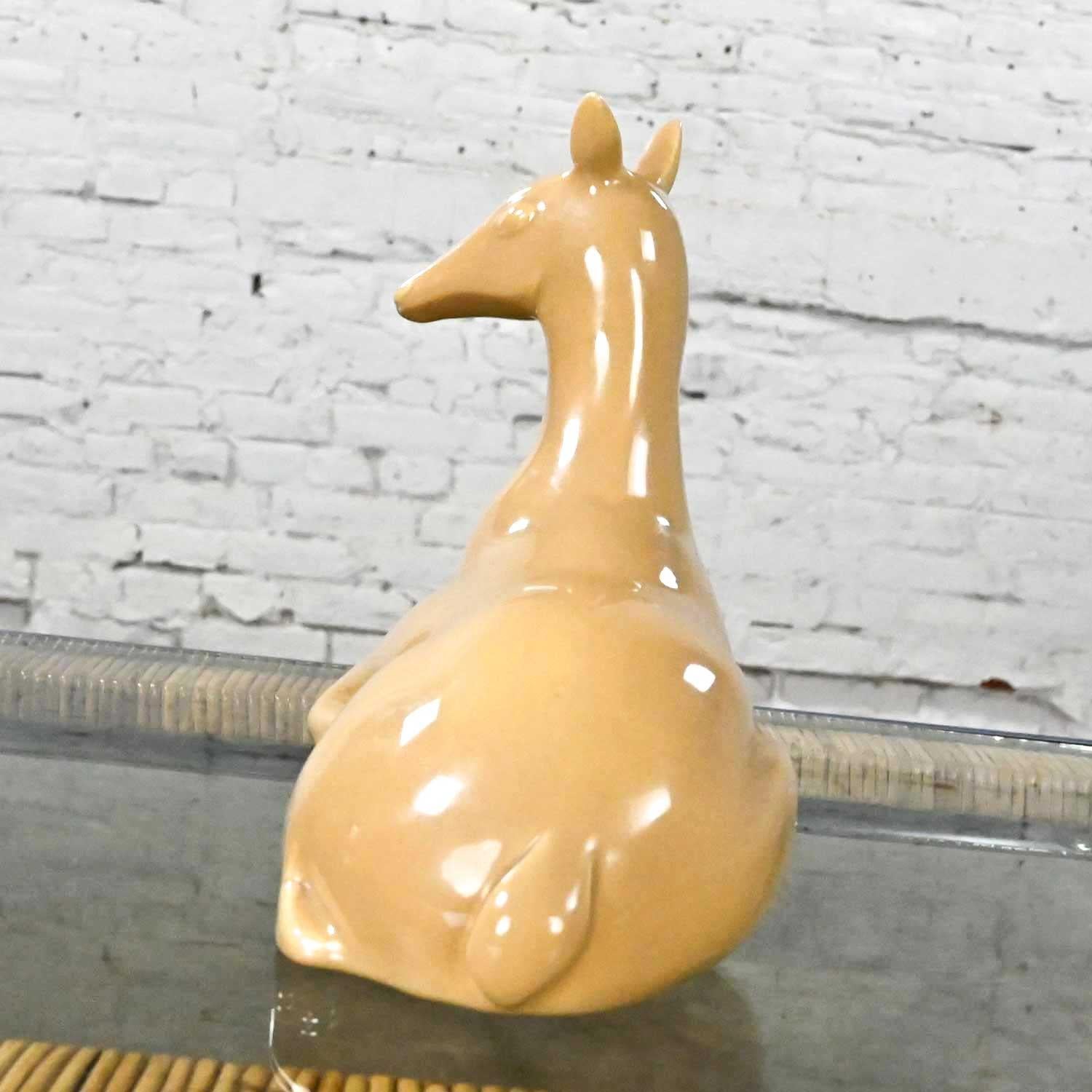 Vintage MCM to Modern Art Deco Revival Caramel Colored Ceramic Deer by Jaru 1975 2