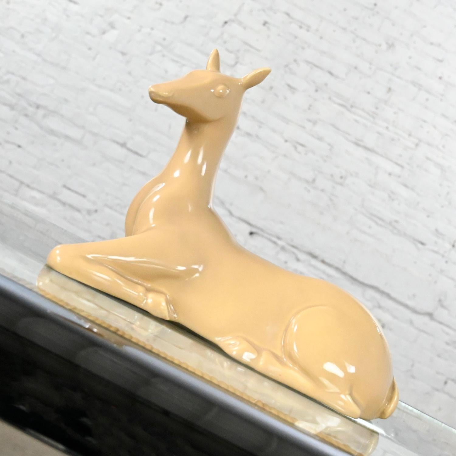 Vintage MCM to Modern Art Deco Revival Caramel Colored Ceramic Deer by Jaru 1975 4