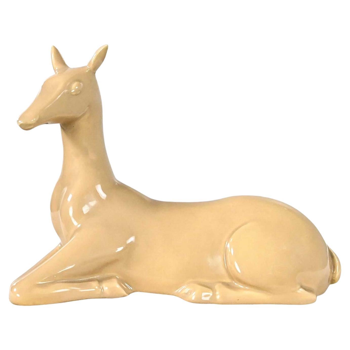 Vintage MCM to Modern Art Deco Revival Caramel Colored Ceramic Deer by Jaru 1975