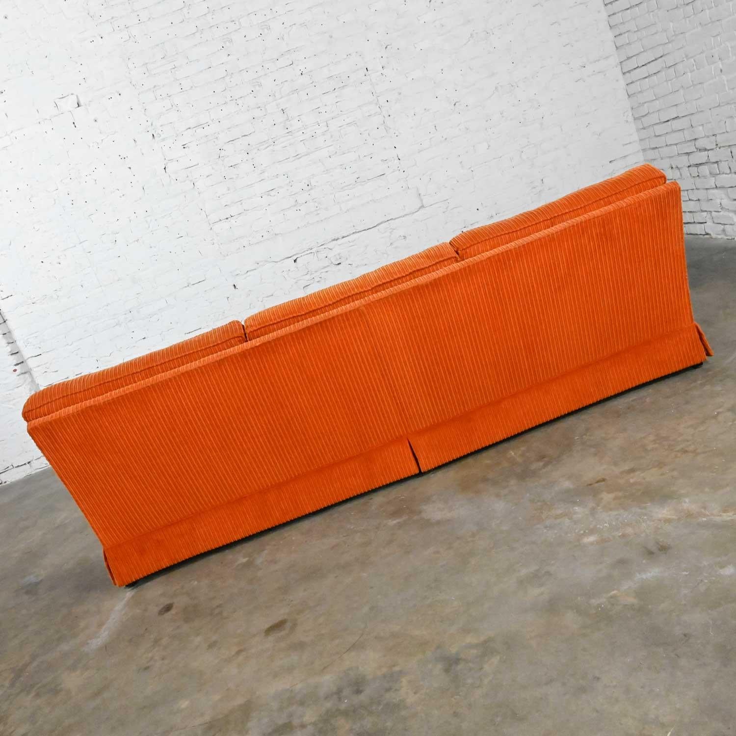 Vintage MCM to Modern Lawson Style Orange Wide Wale Corduroy Sofa by Drexel 1