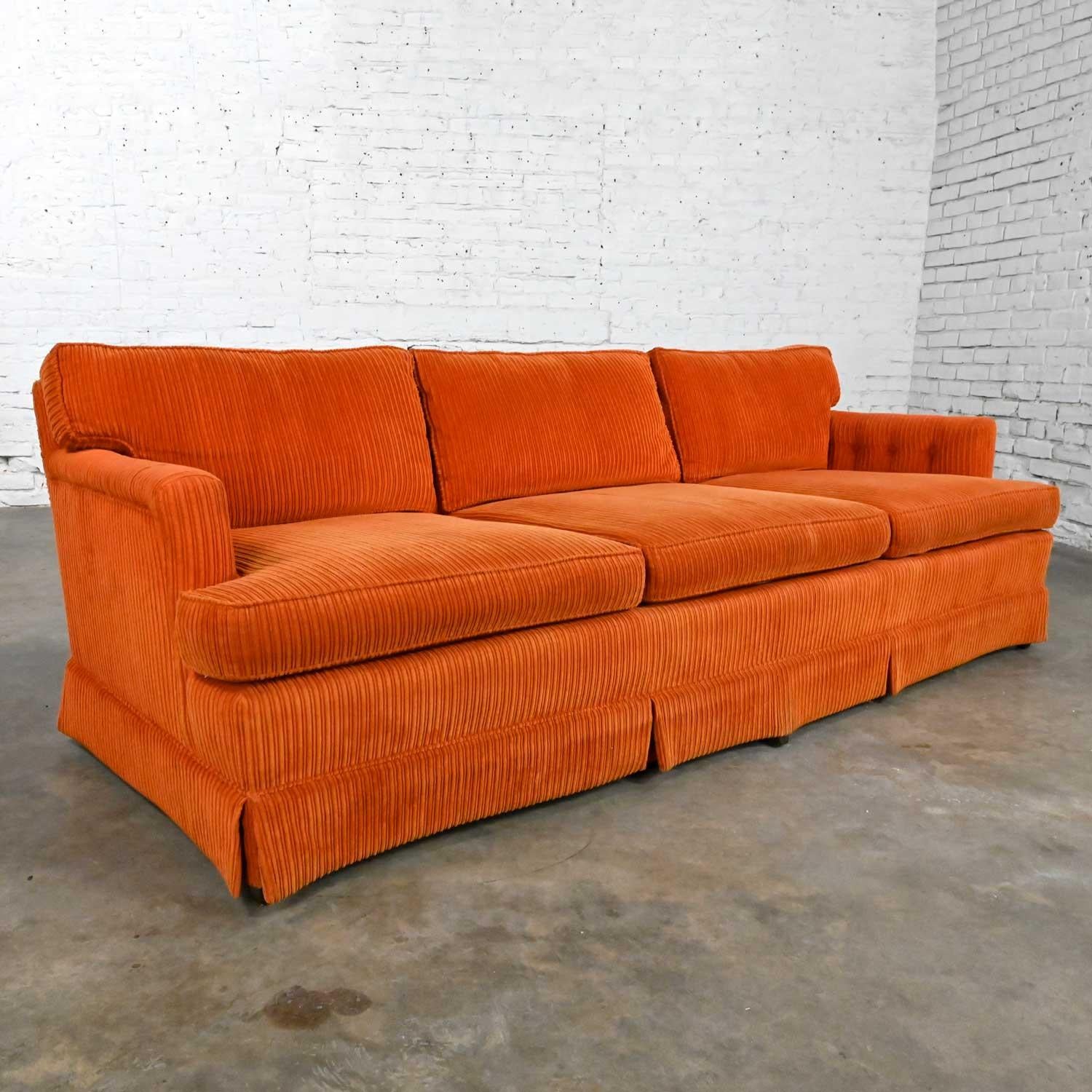 Vintage MCM to Modern Lawson Style Orange Wide Wale Corduroy Sofa by Drexel 3