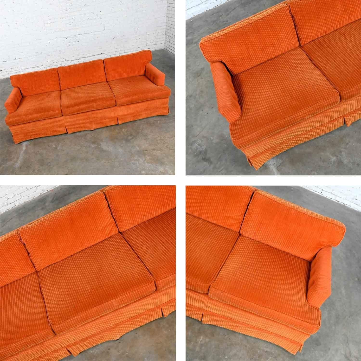 Vintage MCM to Modern Lawson Style Orange Wide Wale Corduroy Sofa by Drexel 4