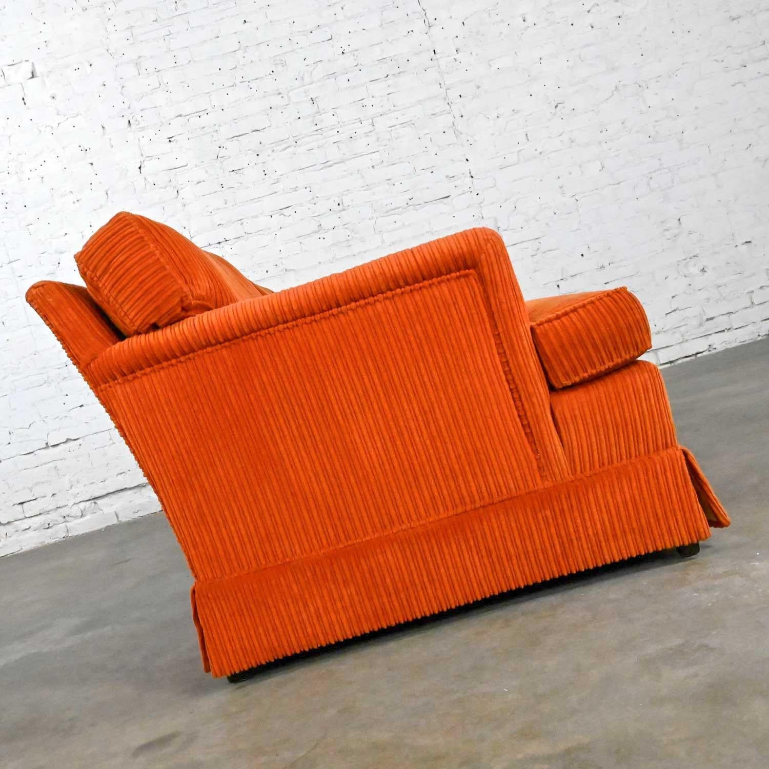 Late 20th Century Vintage MCM to Modern Lawson Style Orange Wide Wale Corduroy Sofa by Drexel