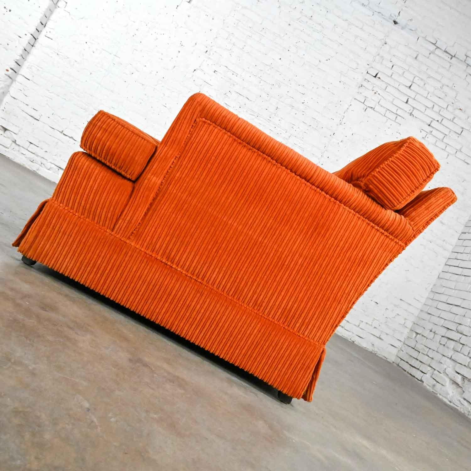 Fabric Vintage MCM to Modern Lawson Style Orange Wide Wale Corduroy Sofa by Drexel