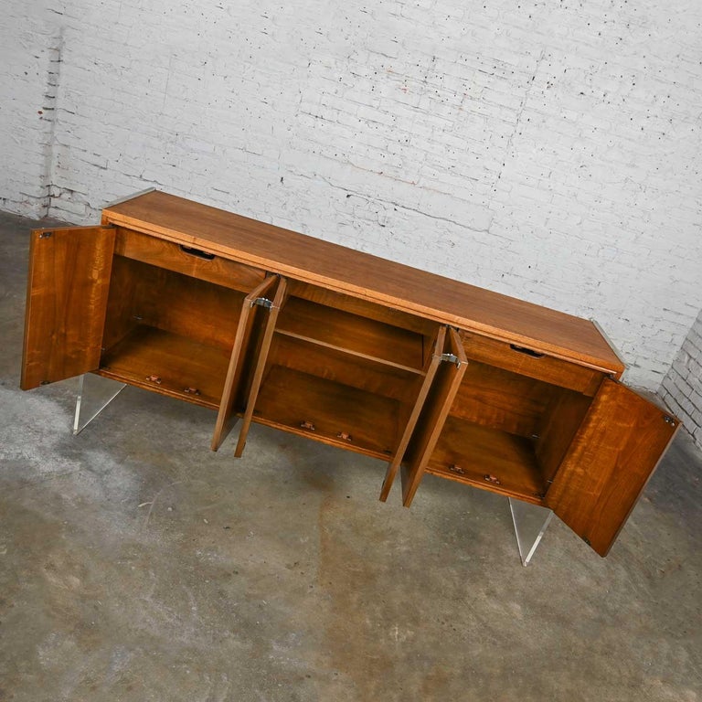 Vintage MCM to Modern Rosewood Buffet Credenza Lucite Legs Attr