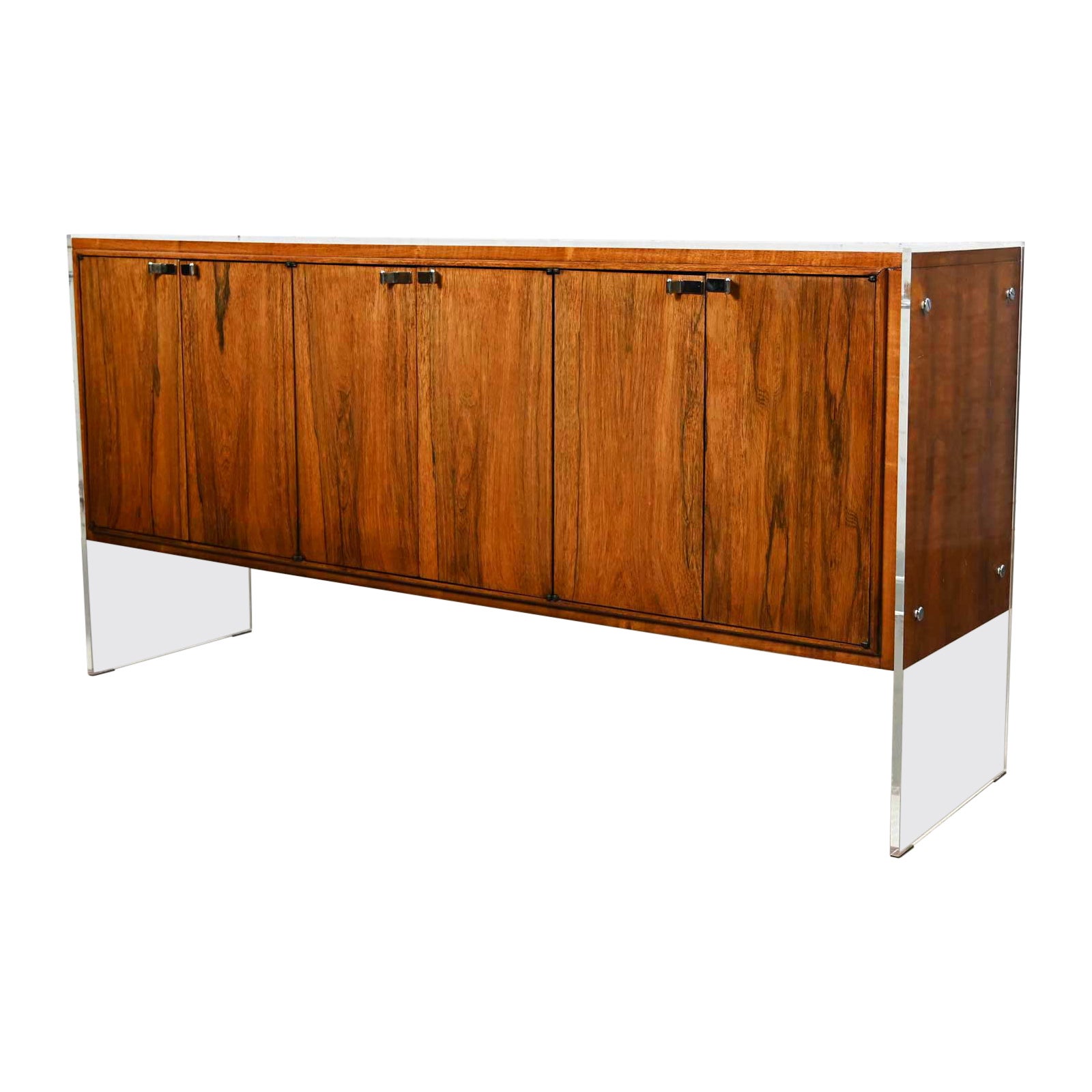 Vintage MCM to Modern Rosewood Buffet Credenza Lucite Legs Attr Bernhardt Flair