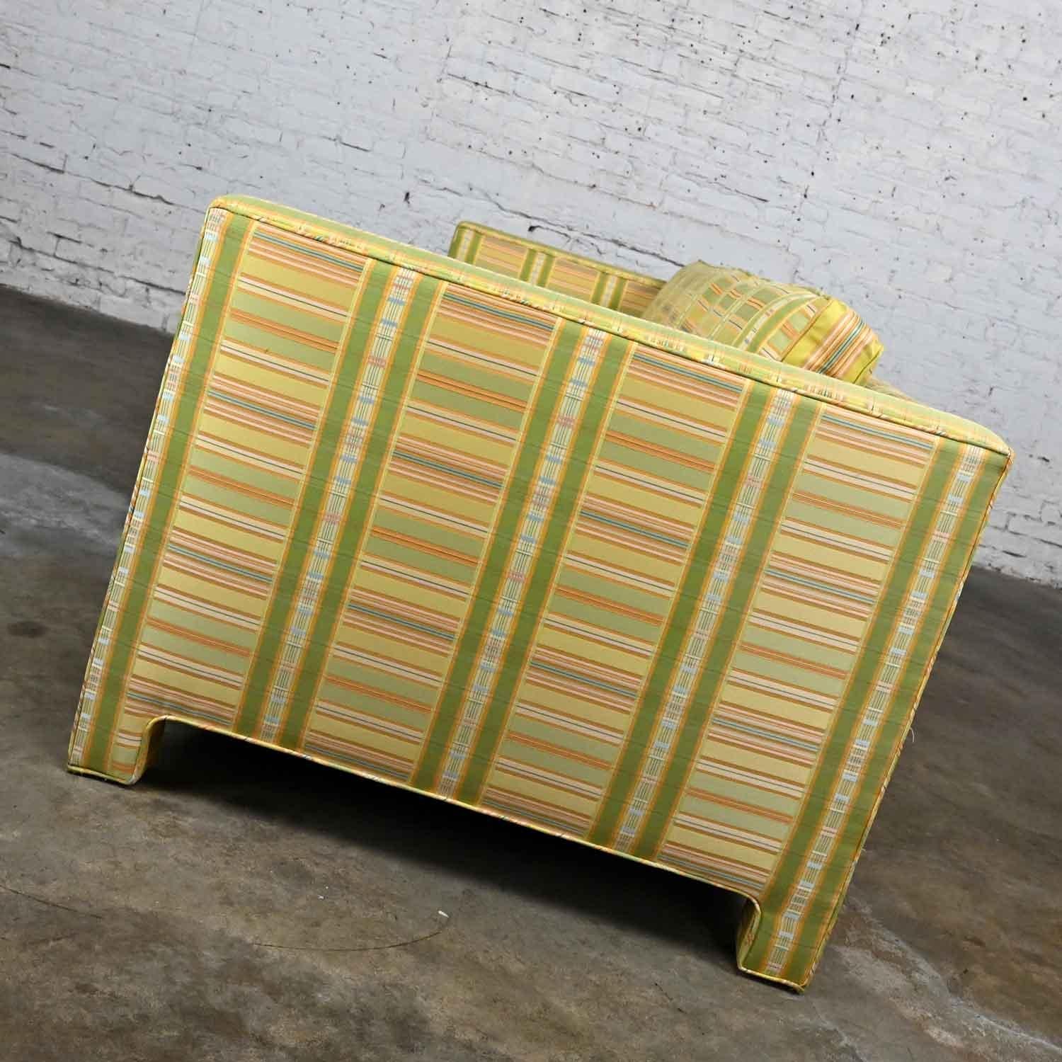 Metal Vintage MCM to Modern Yellow & Chartreuse Plaid Tuxedo Sofa by Henredon For Sale