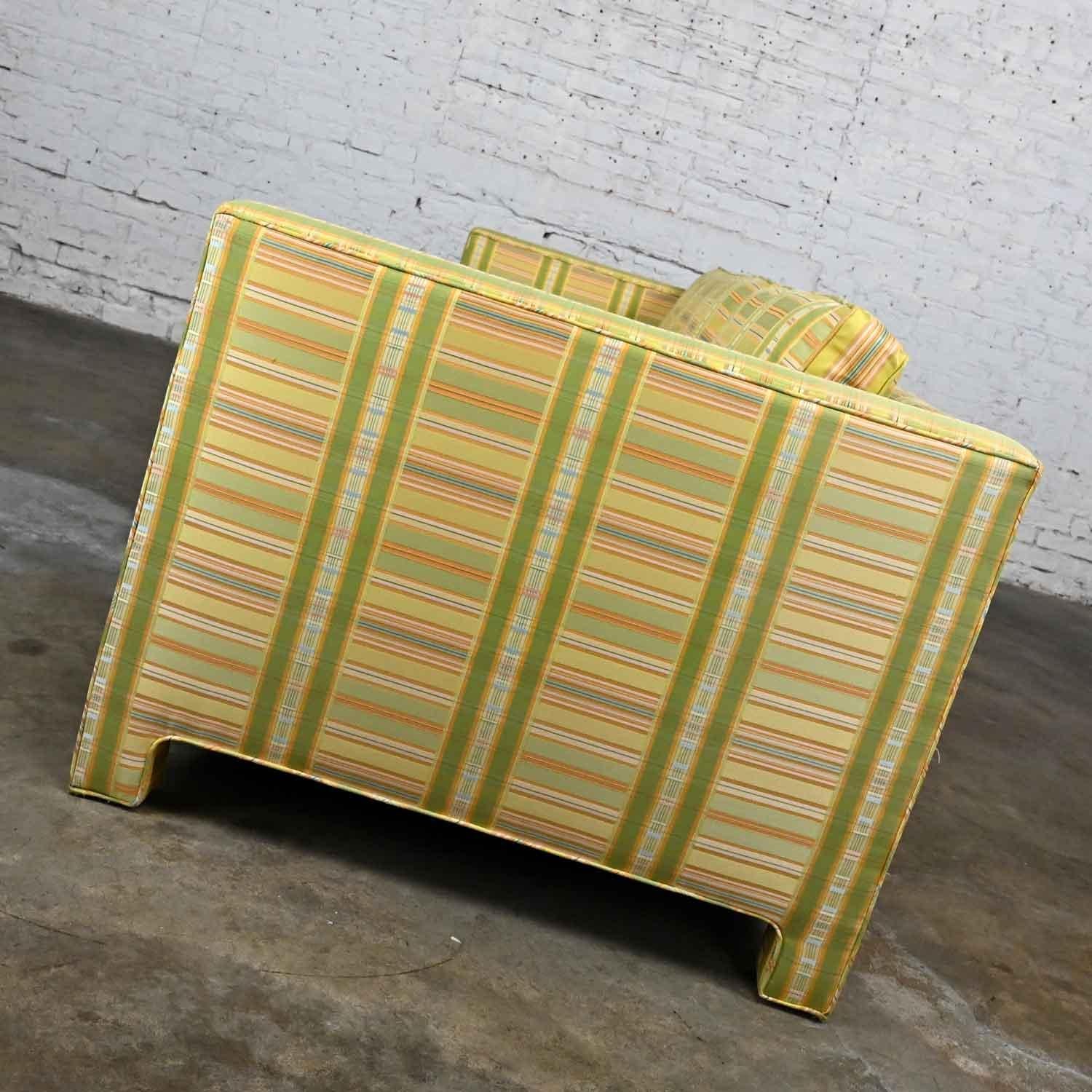 Metal Vintage MCM to Modern Yellow & Chartreuse Plaid Tuxedo Sofa by Henredon