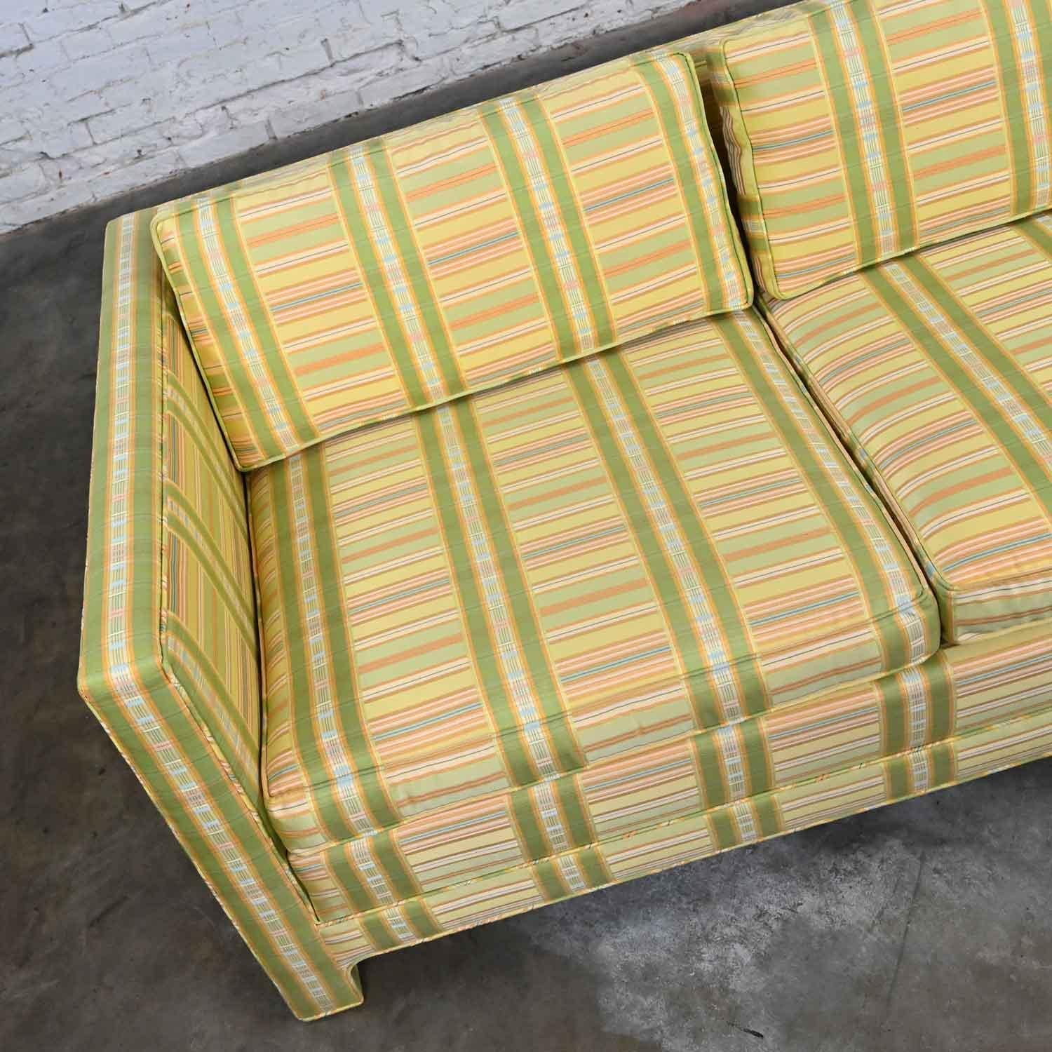 Vintage MCM to Modern Yellow & Chartreuse Plaid Tuxedo Sofa by Henredon For Sale 4