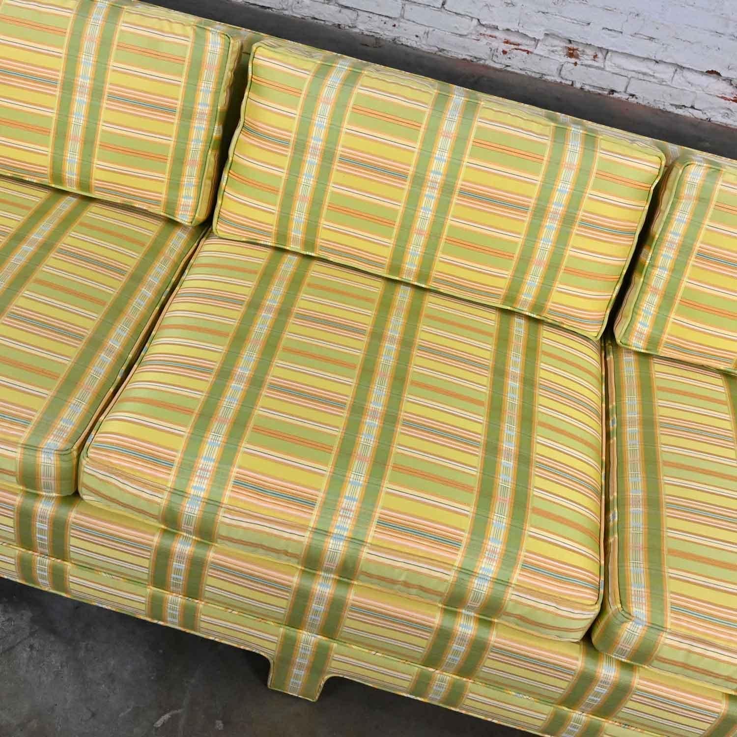 Vintage MCM to Modern Yellow & Chartreuse Plaid Tuxedo Sofa by Henredon For Sale 5