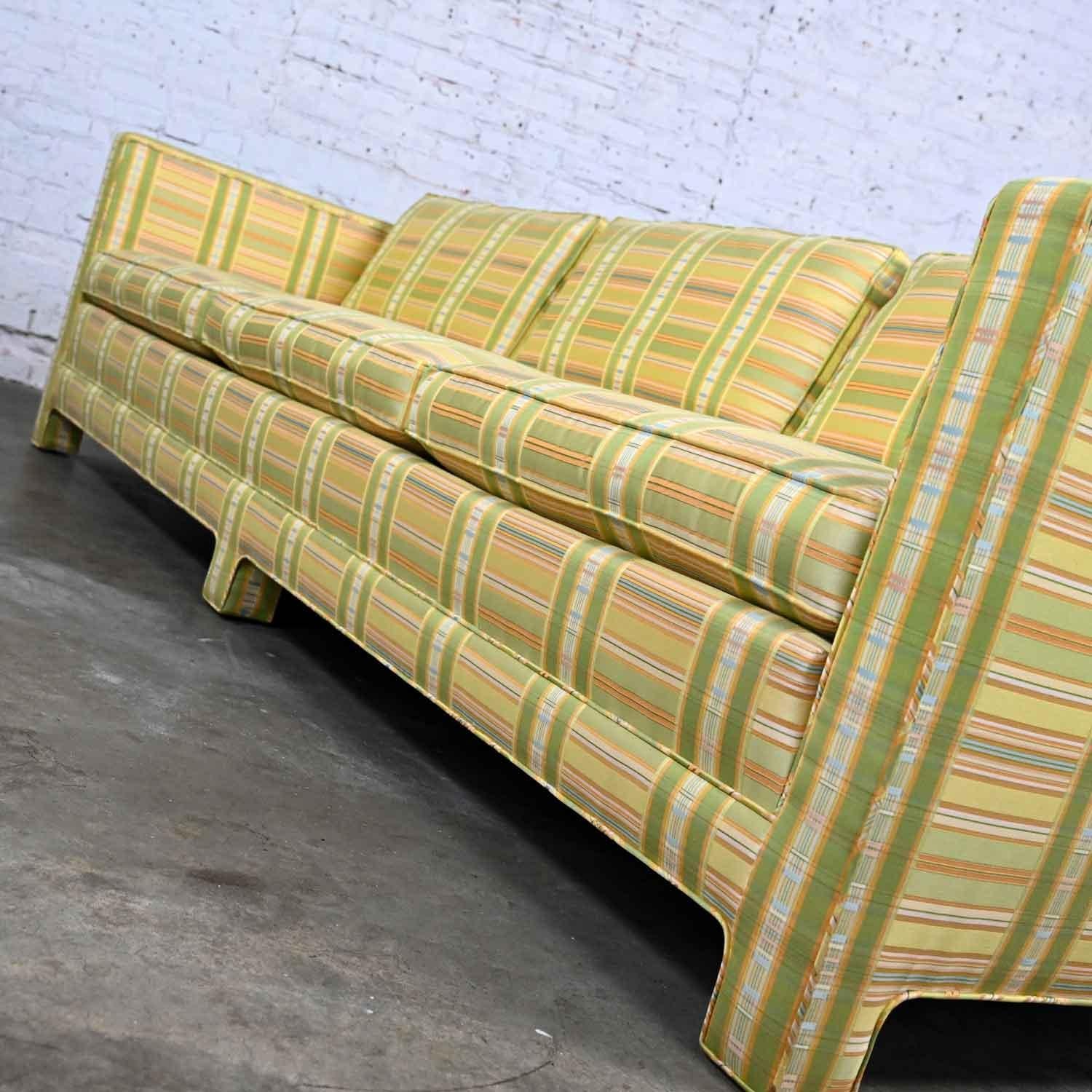 Vintage MCM to Modern Yellow & Chartreuse Plaid Tuxedo Sofa by Henredon For Sale 7