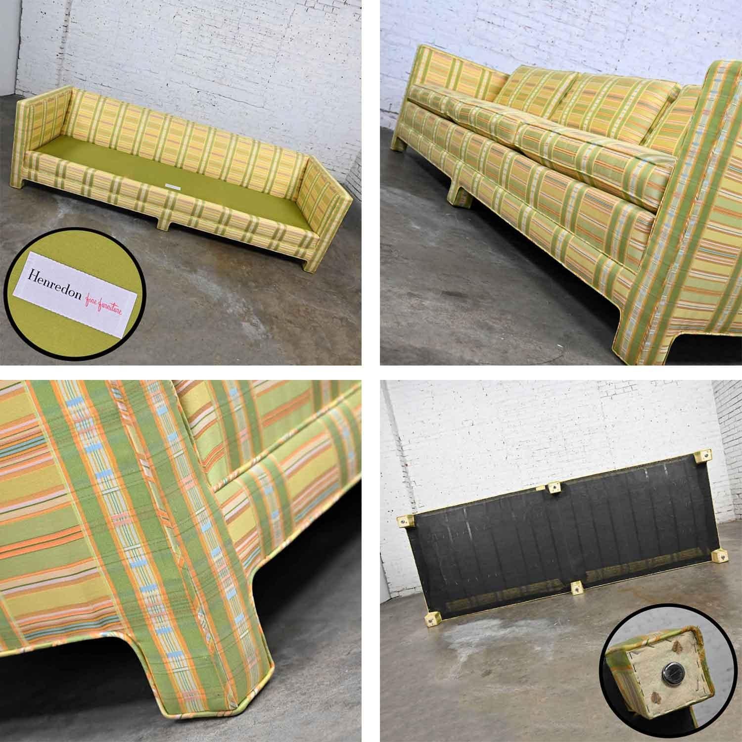 Vintage MCM to Modern Yellow & Chartreuse Plaid Tuxedo Sofa by Henredon For Sale 8